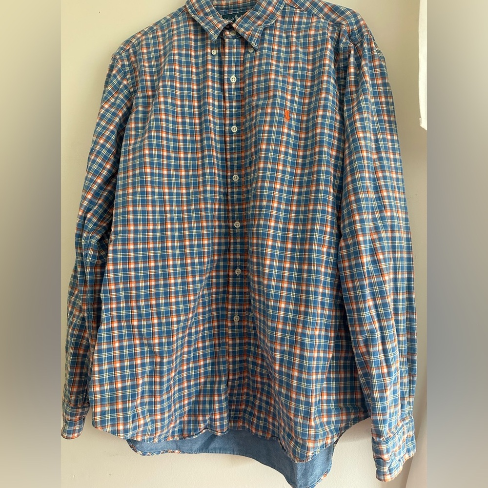 Ralph Lauren Blue and Orange Plaid Shirt-XL